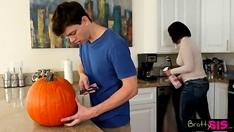 Sis Walks In On Bro Pleasuring Himself With A Pumpkin