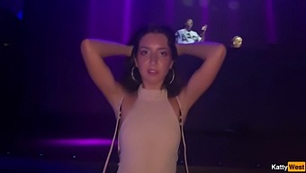 Cumshot In A Public Restroom: Sexy Brunette Gets All Her Holes Filled